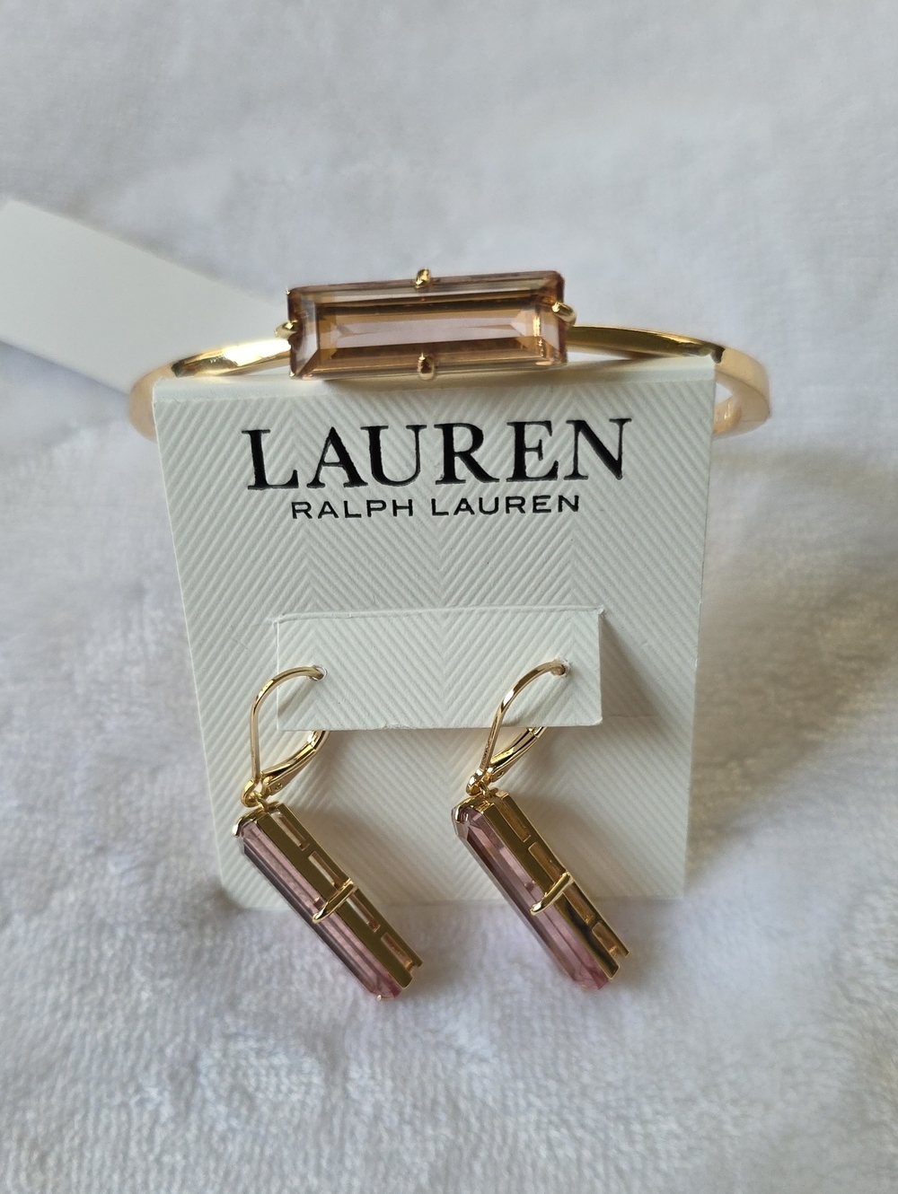 Lauren Ralph Lauren Gold Tone Bangle and Pink Crystal Drop Earrings
